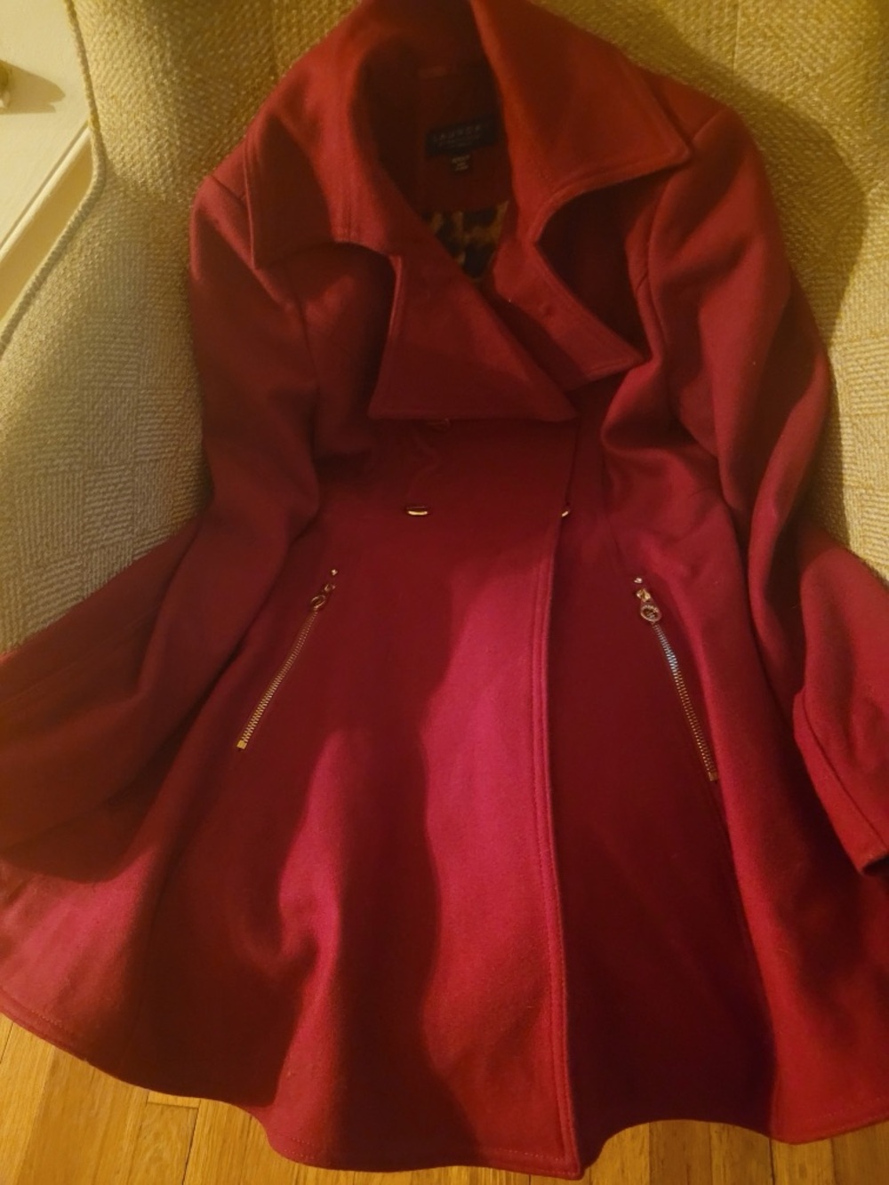 Laundry By Shelli Segal Burgundy Double-Breasted Trench Coat